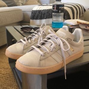 Adidas grey Campus with pink soles